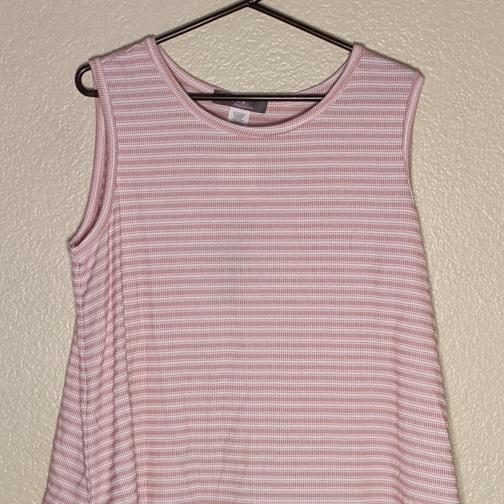 Striped peach and white, no sleeve blouse